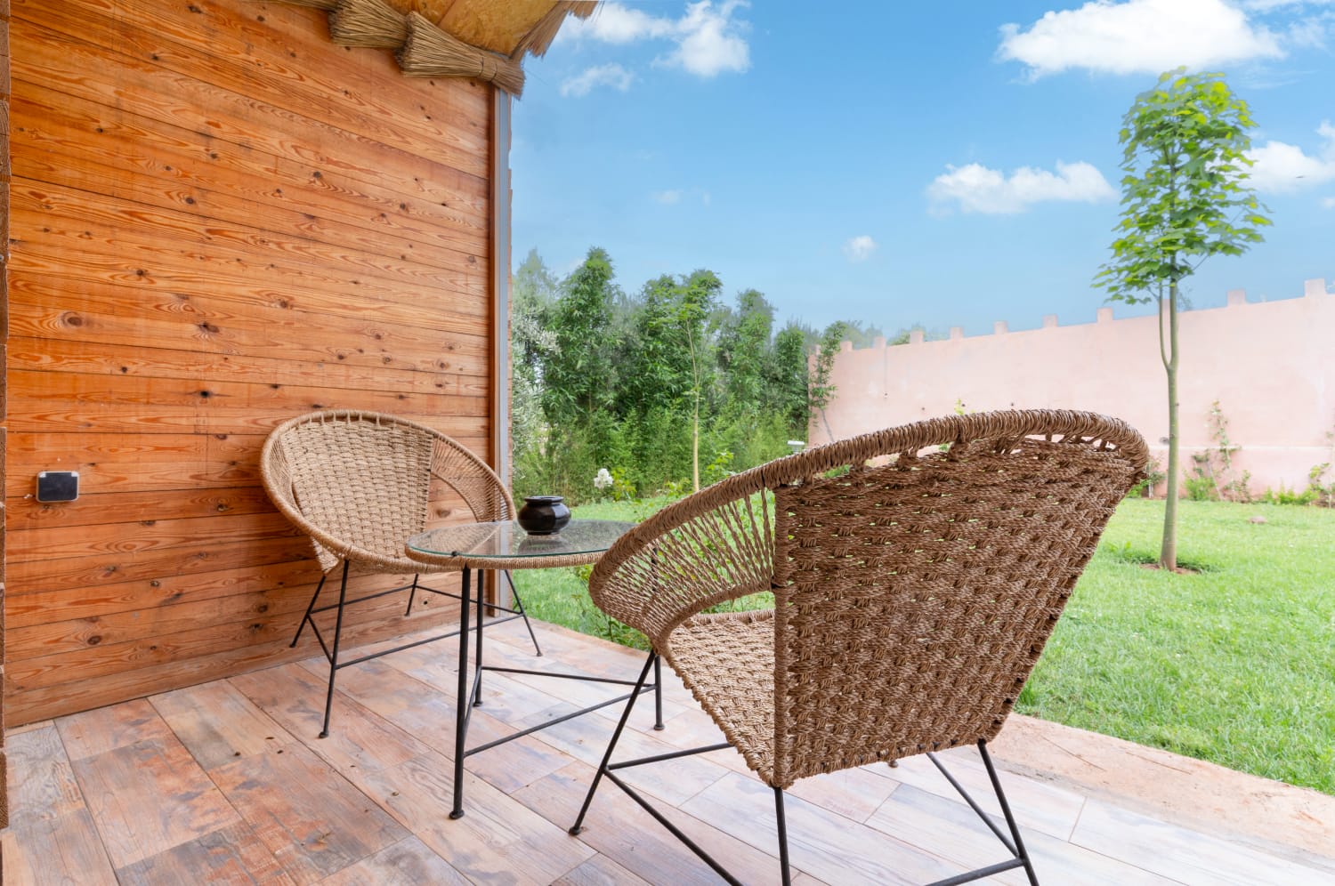 Private wooden terrace overlooking the garden